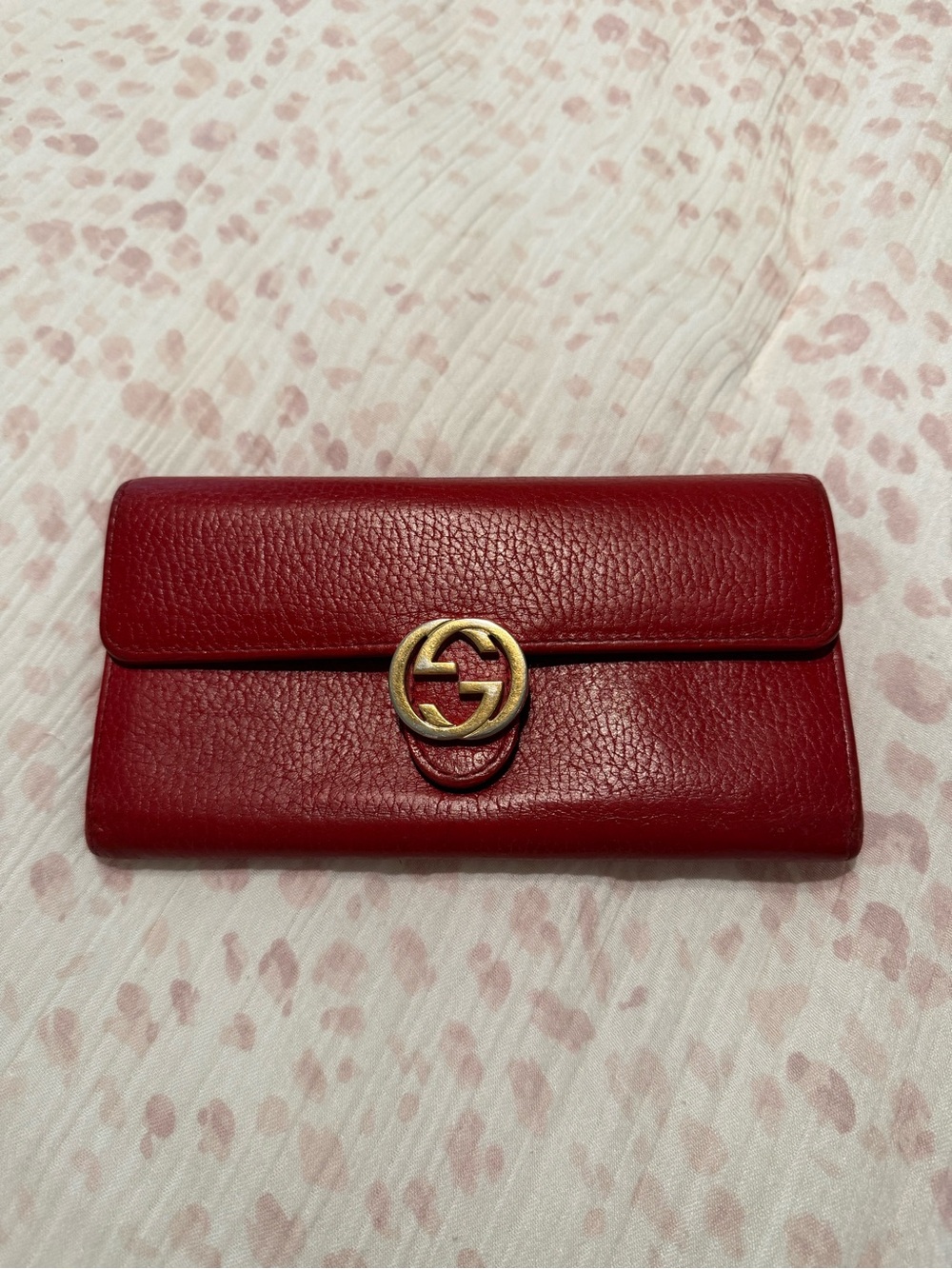 Gucci Red Leather Continental Wallet with Gold Interlocking G